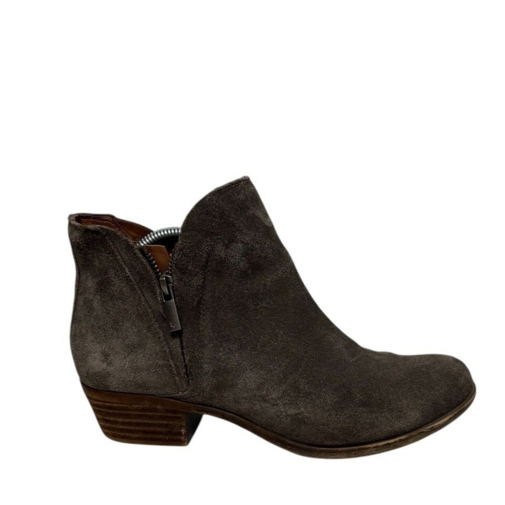 Lucky Brand Suede Winter‎ Casual Side Zip Low Heel Ankle Boots 7.5 Brown Gray - Picture 4 of 12